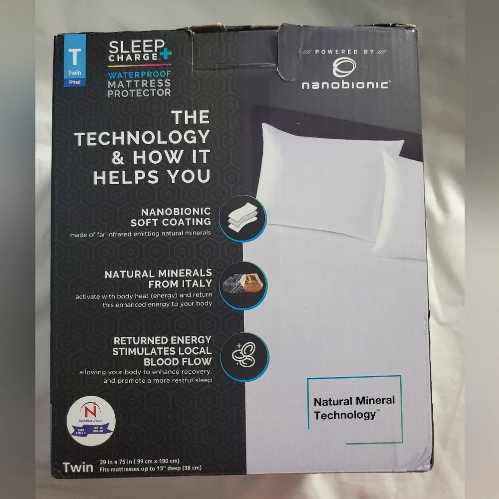 : SleepCharge Nanobionic Waterproof Fitted Mattress Protector, Twin sleep charge